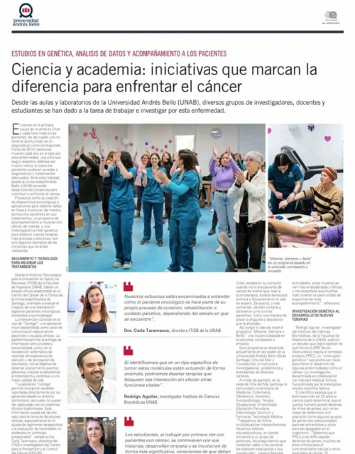 Aplicaciones que apoyan en la prevención y acompañamiento de pacientes con cáncer, son destacadas en El Mercurio